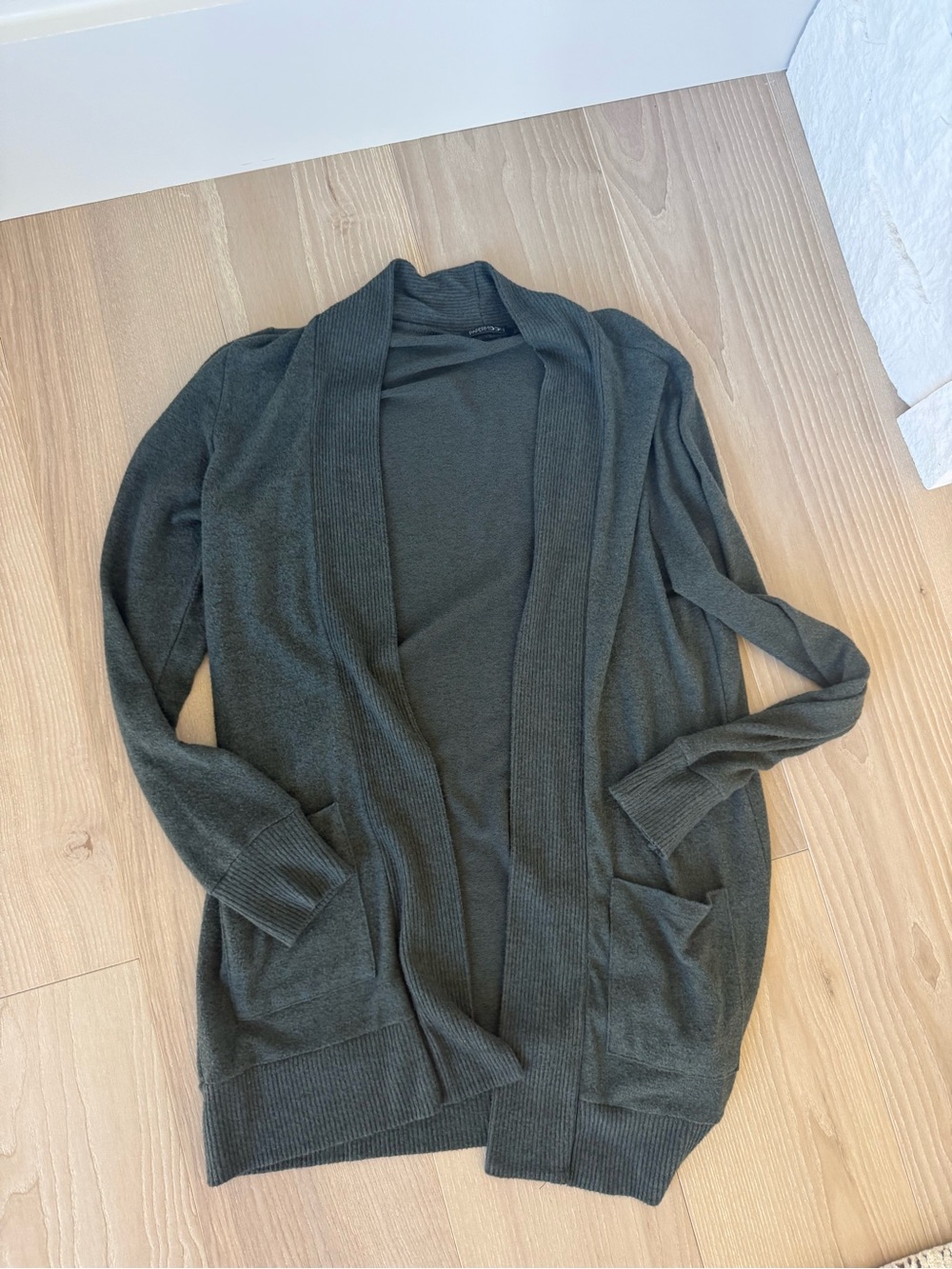 Papermoon Dark Olive Open-Front Knit Cardigan